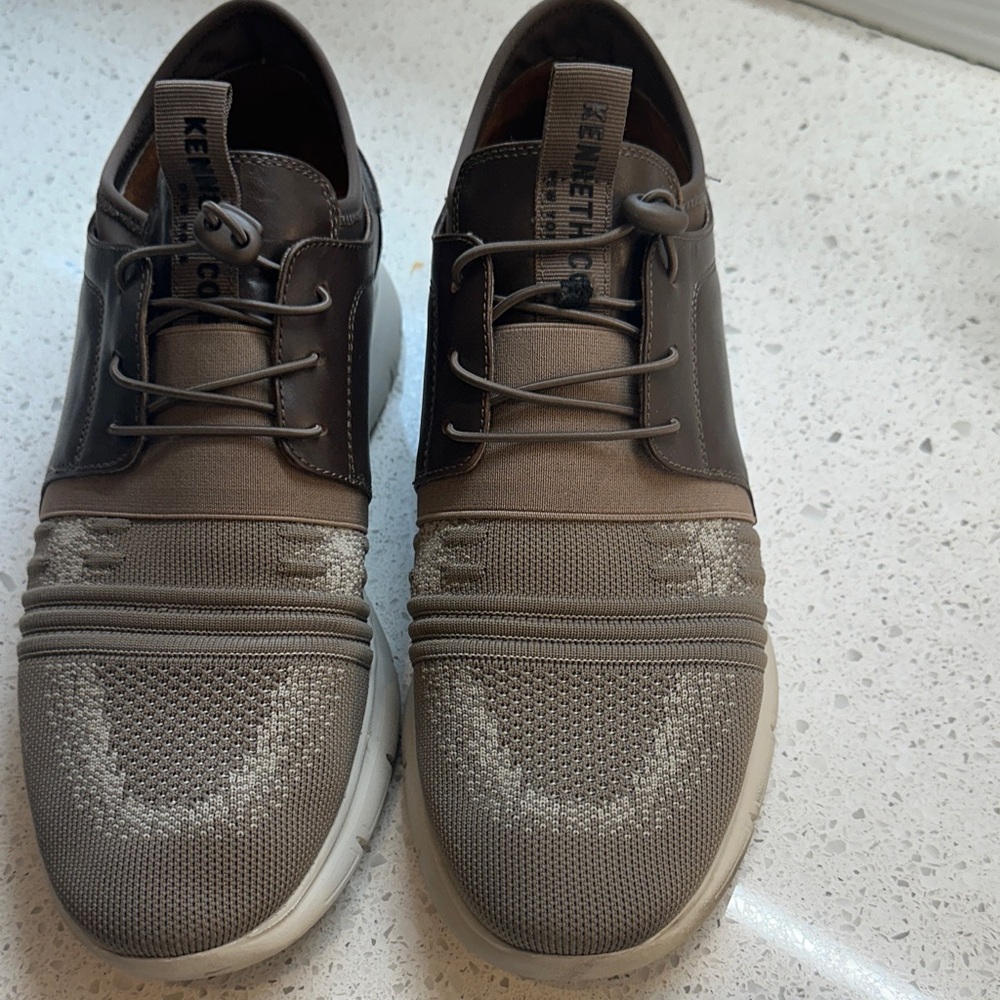 Kenneth Cole Men's Trent Brown/Cream Knit elasticated Lace-Up Sneakers